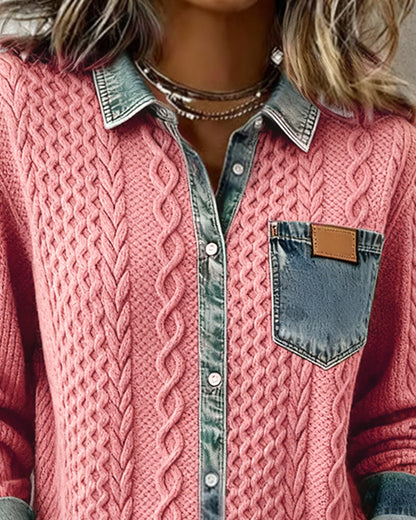 Classic denim patchwork everyday shirt for women | Juliane -9