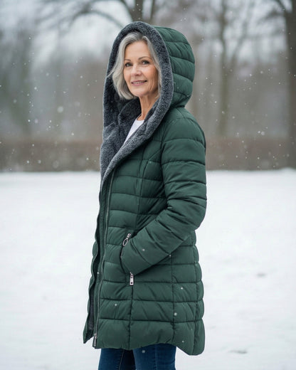 Fleece-lined puffer coat with A-line silhouette for women | Jami