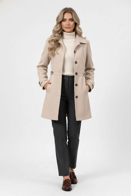 Elegant buttoned winter coat with belted waist for women | Caurelle