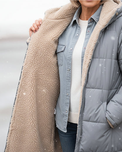 Warm sherpa-lined winter coat for women | Eleanor -16