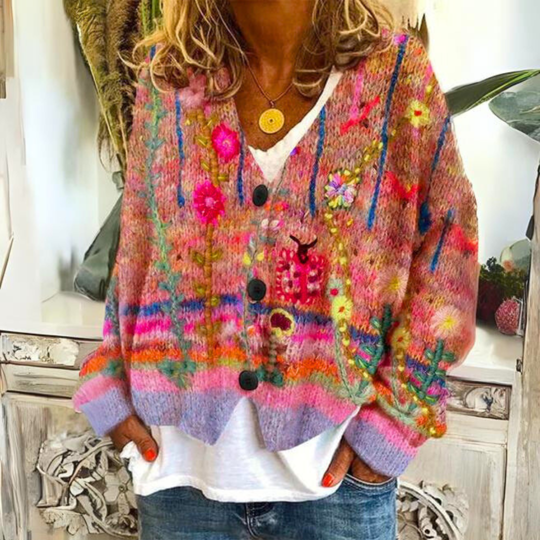 Bohemian multicolor cardigan for women | Mireya -3