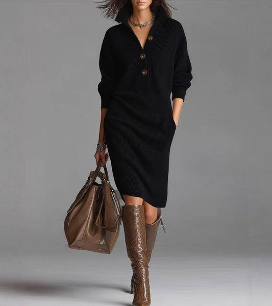 Warm knit high-collar dress for women | Carmen -1