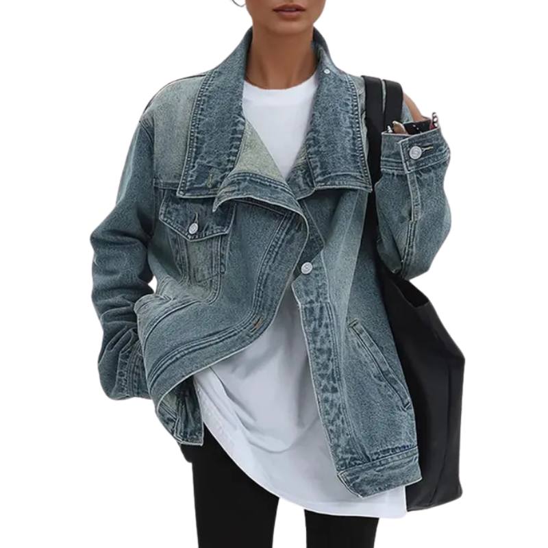 Trendy asymmetric button street-style jacket for women | Sarah -3