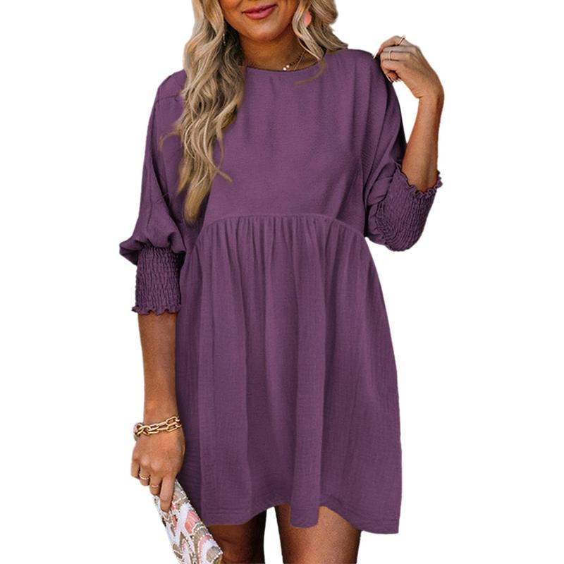 Casual crew-neck loose-fit mini dress for women | Mirasol -3