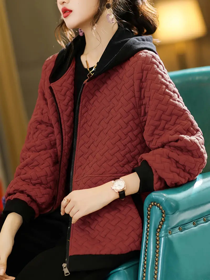 Quilted zip-up hoodie basketweave pattern trainers for women | Selara -7