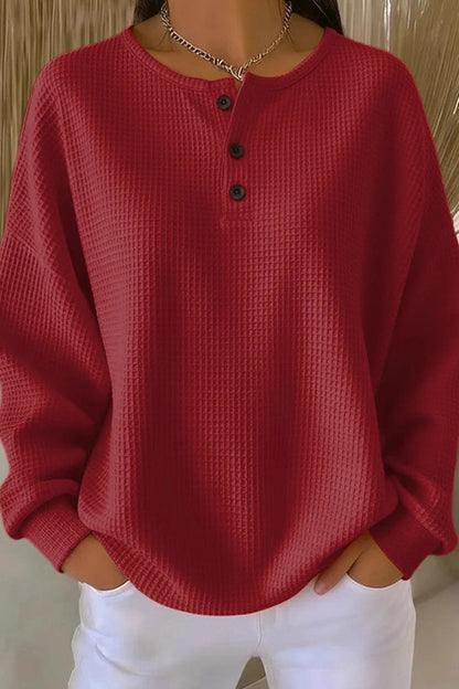 Classic waffle-knit henley everyday top for women | Livia -3