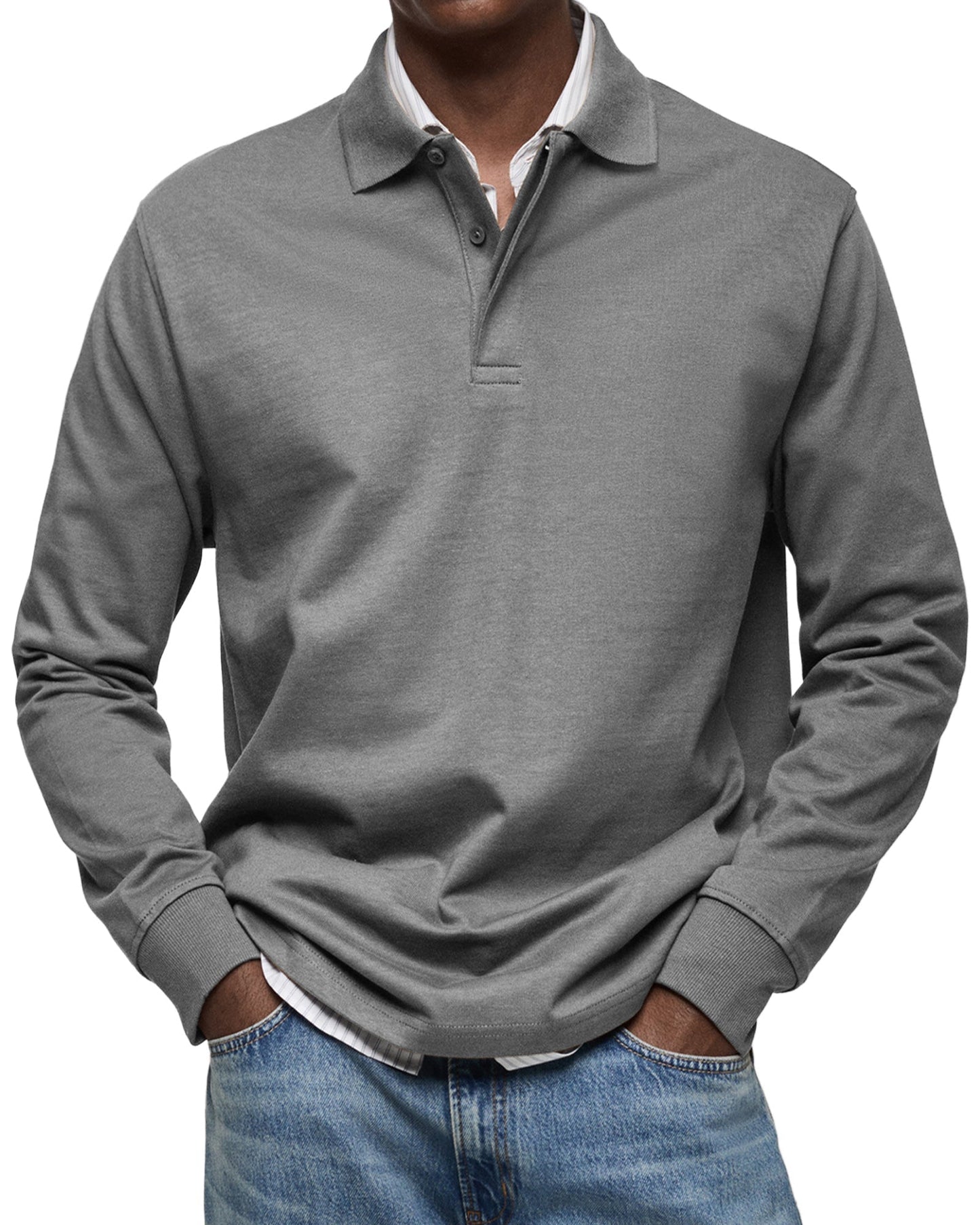 Classic long-sleeve relaxed polo shirt for men | Gary -5
