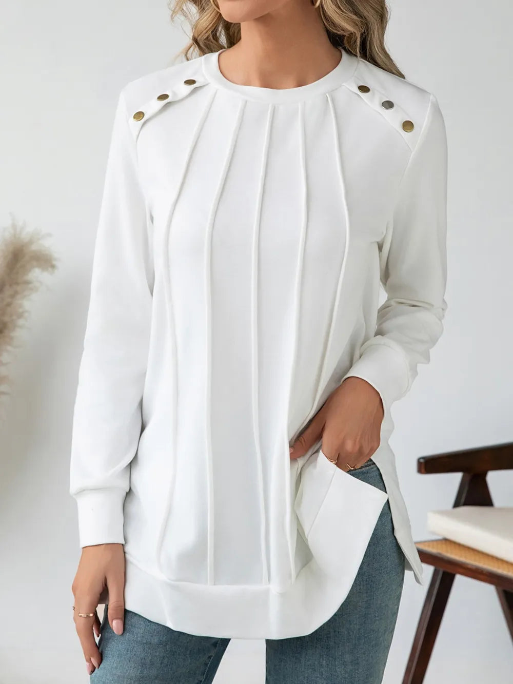 Chemisier blanc long rond blouse for women -3