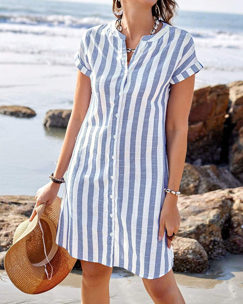 Classic striped relaxed everyday dress for women | Pamela -1