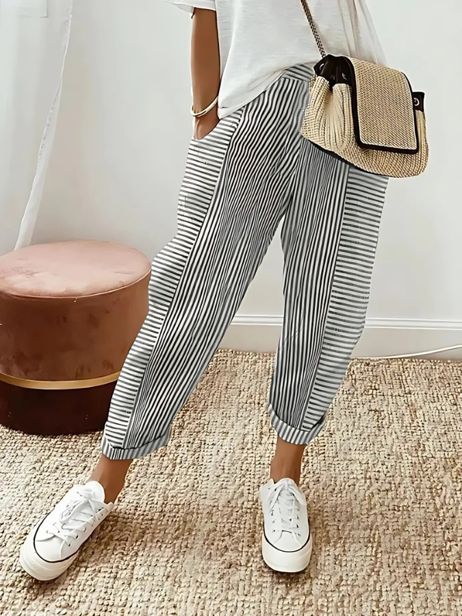 Striped trousers casual for women -4