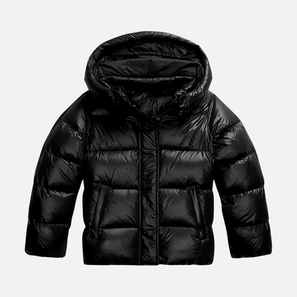 Glossy hooded lightweight puffer jacket for women -7