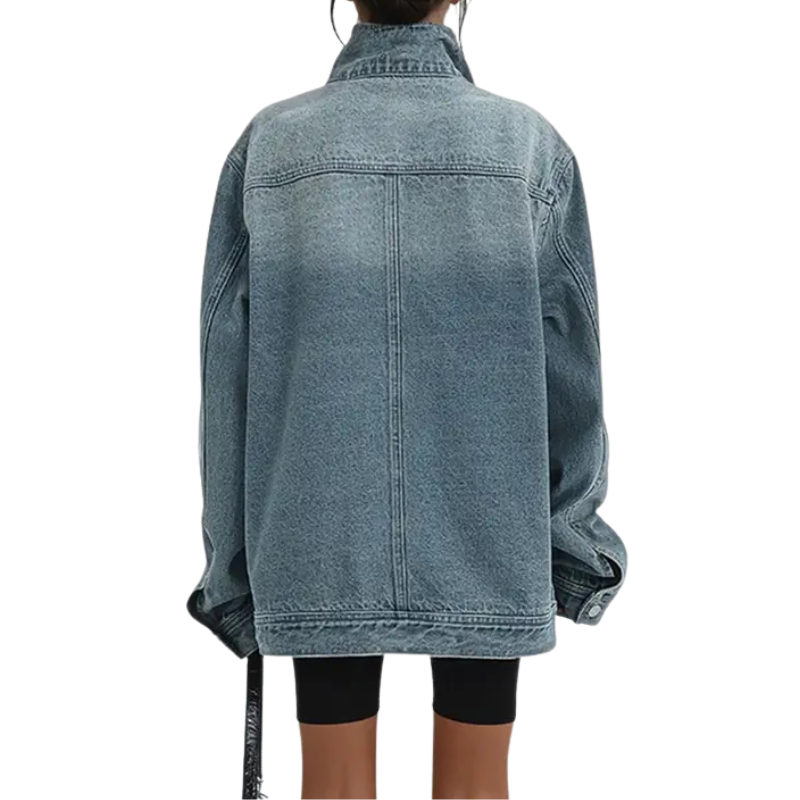 Trendy asymmetric button street-style jacket for women | Sarah -4