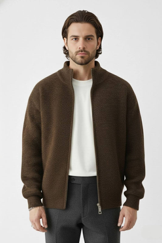 Zip knit jumper with stand collar for men | Caurelle