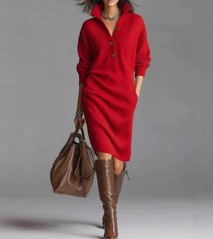 Warm knit high-collar dress for women | Carmen -4