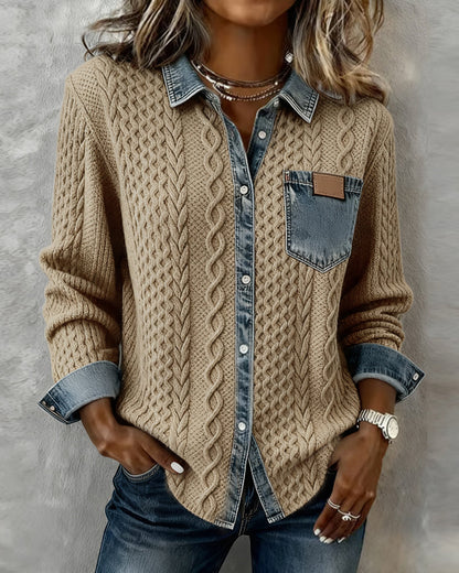 Classic denim patchwork everyday shirt for women | Juliane -10