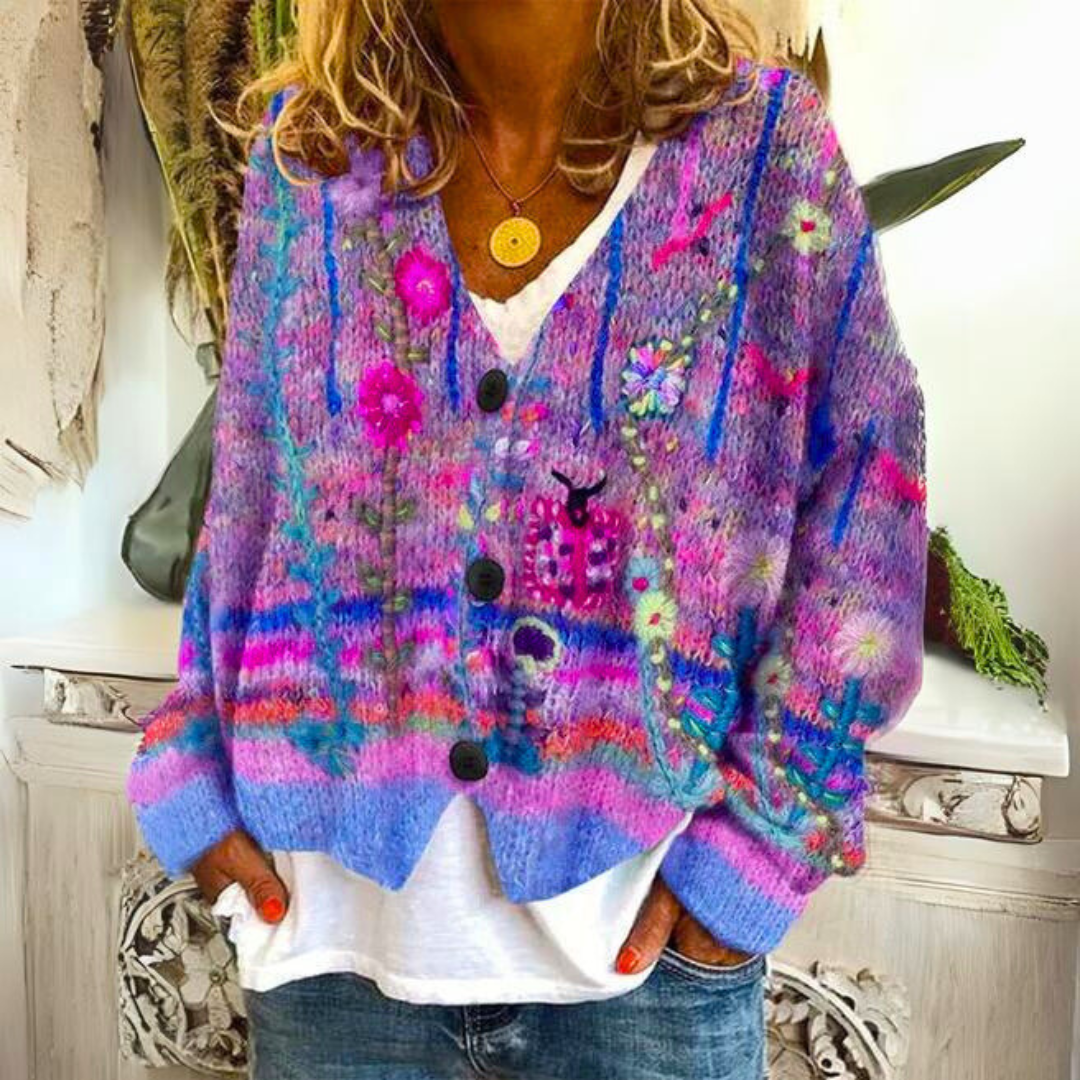 Bohemian multicolor cardigan for women | Mireya -4