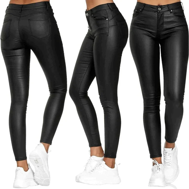 Faux leather stretch trousers for women | Zaya -4
