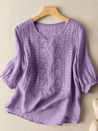 Embroidered cotton boho blouse for women | Florence -8