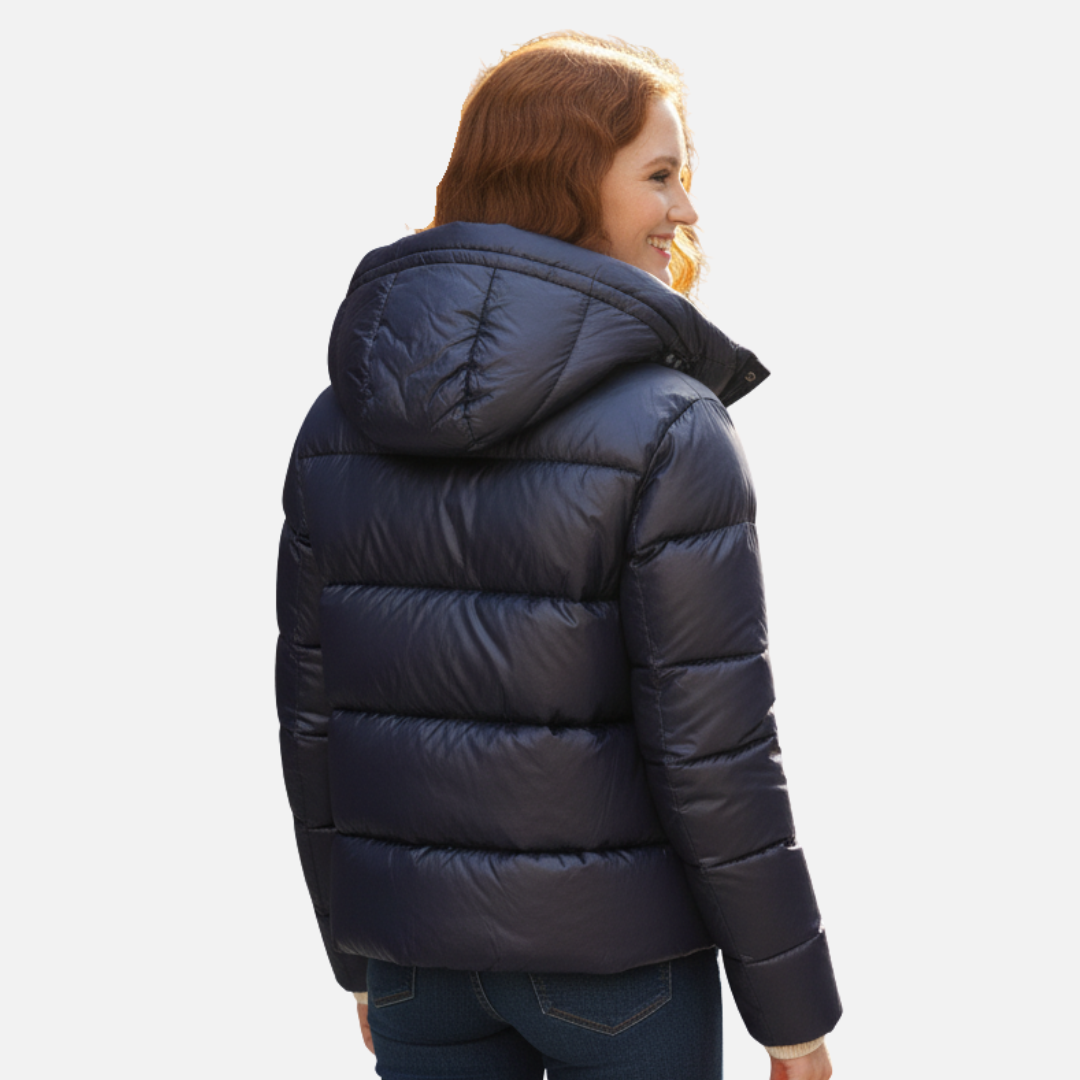 Glossy hooded lightweight puffer jacket for women -4