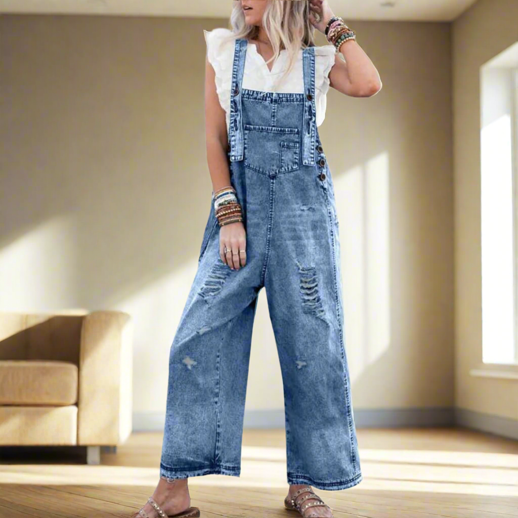 Vintage wash adjustable jumpsuit for women | Carmelita