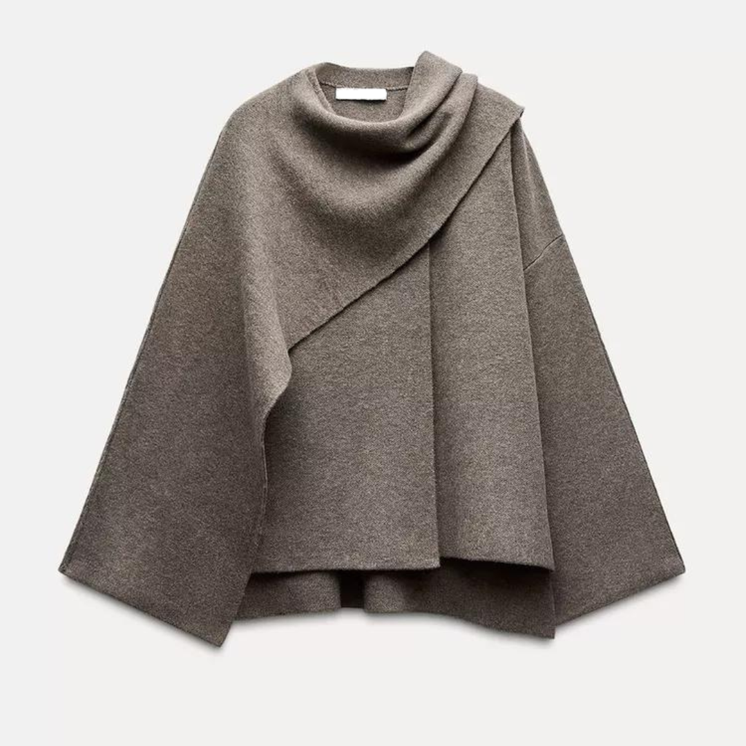Chic asymmetrical wool poncho coat for women | Seraphina -7