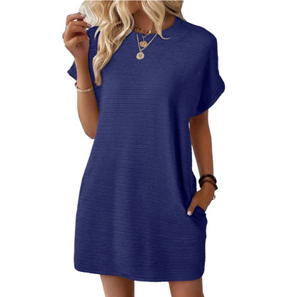 Casual minimalist round-neck summer dress for women | Evasha -4