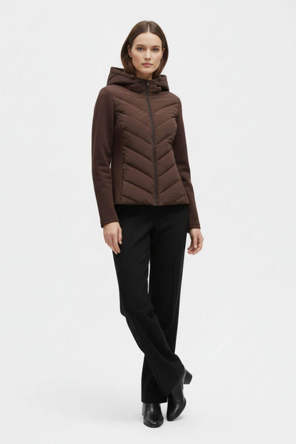 Hooded puffer jacket with sleek silhouette for women | Caurelle