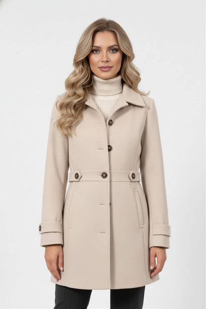 Elegant buttoned winter coat with belted waist for women | Caurelle