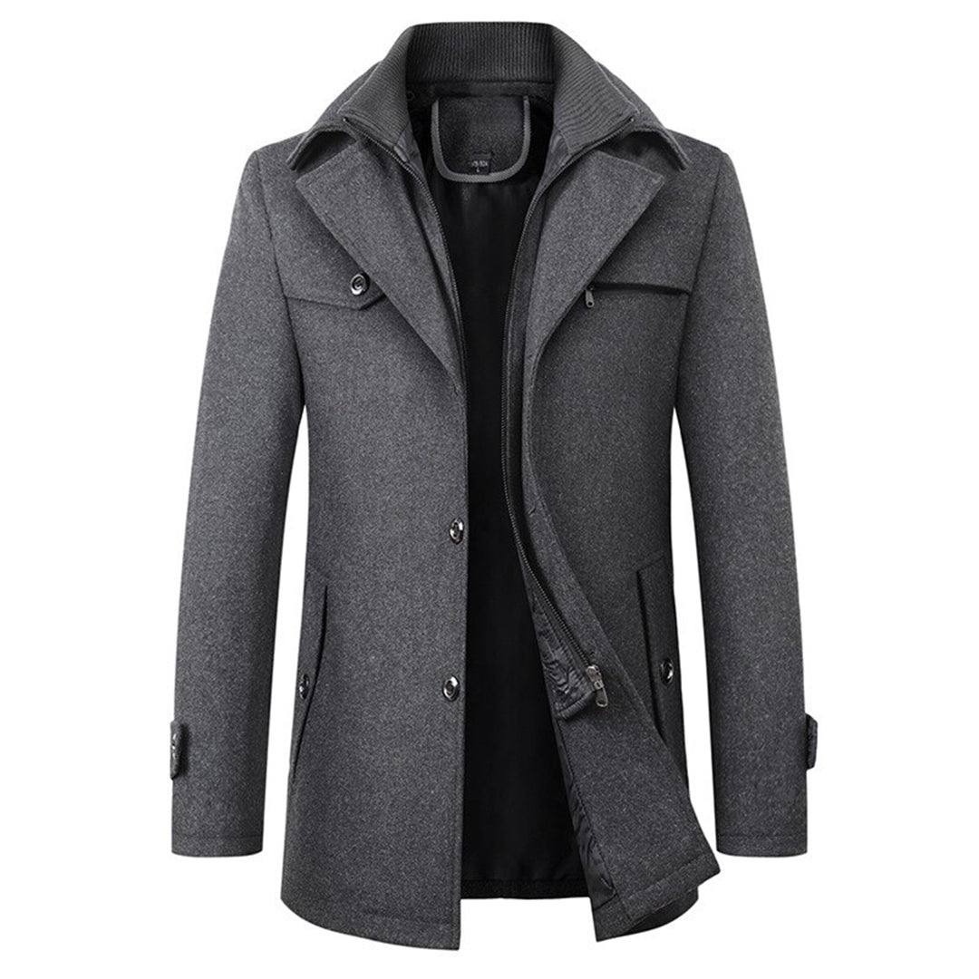Long slim-fit coat with high collar for men | Altair