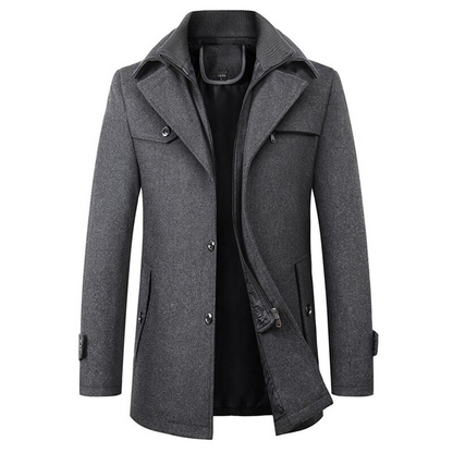 Long slim-fit coat with high collar for men | Altair