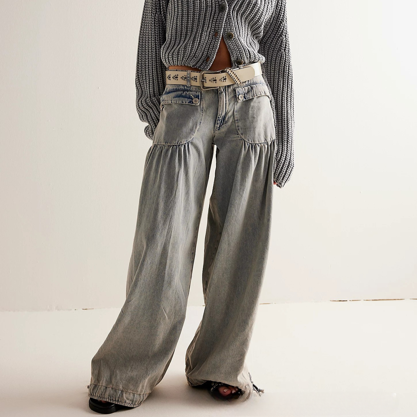 Poppy wide-leg jeans trousers for women | Bohemian Chic -8