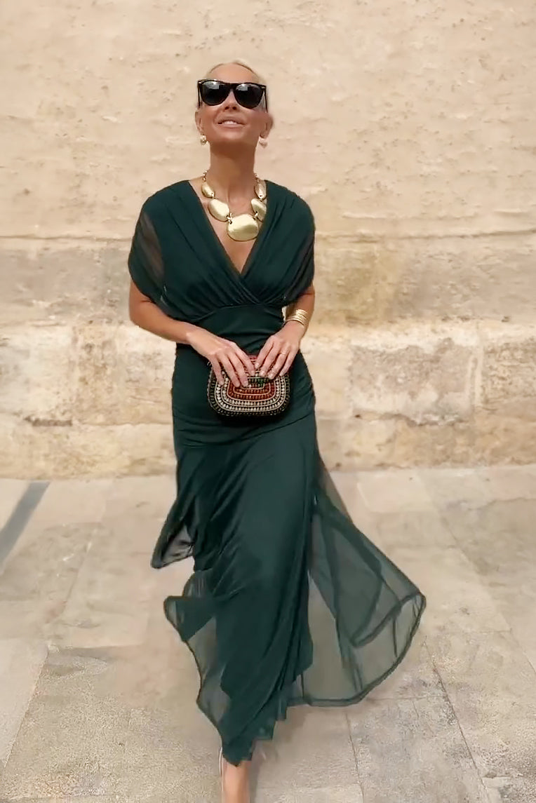 V-neck fantasy maxi dress for women | Elowen -2