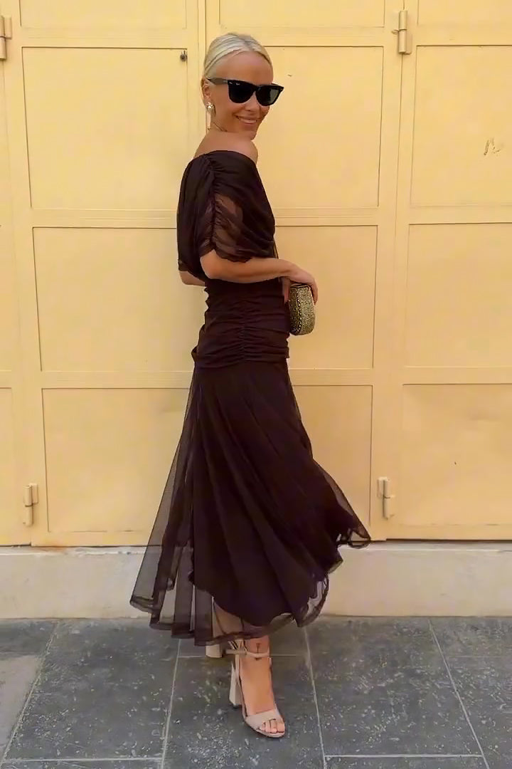 Luxury cocktail shoulder floral maxi dress for women -9