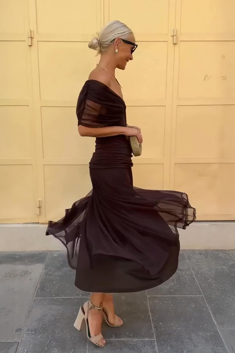 Luxury cocktail shoulder floral maxi dress for women -5