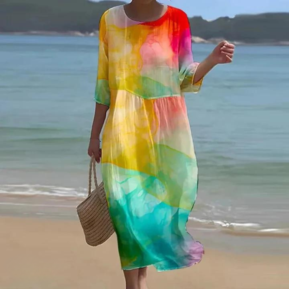 Elegant tummy-covering dress for women | Elara -6