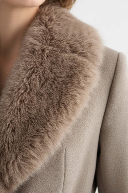 Long coat with soft collar and belted waist for women | Caurelle