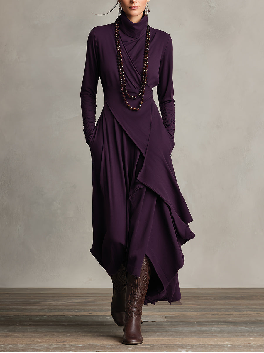 Bohemian draped turtleneck maxi dress jumper for women | Elowen -1