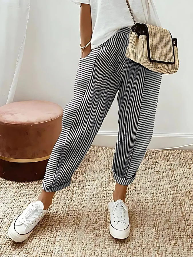 Striped trousers casual for women -5
