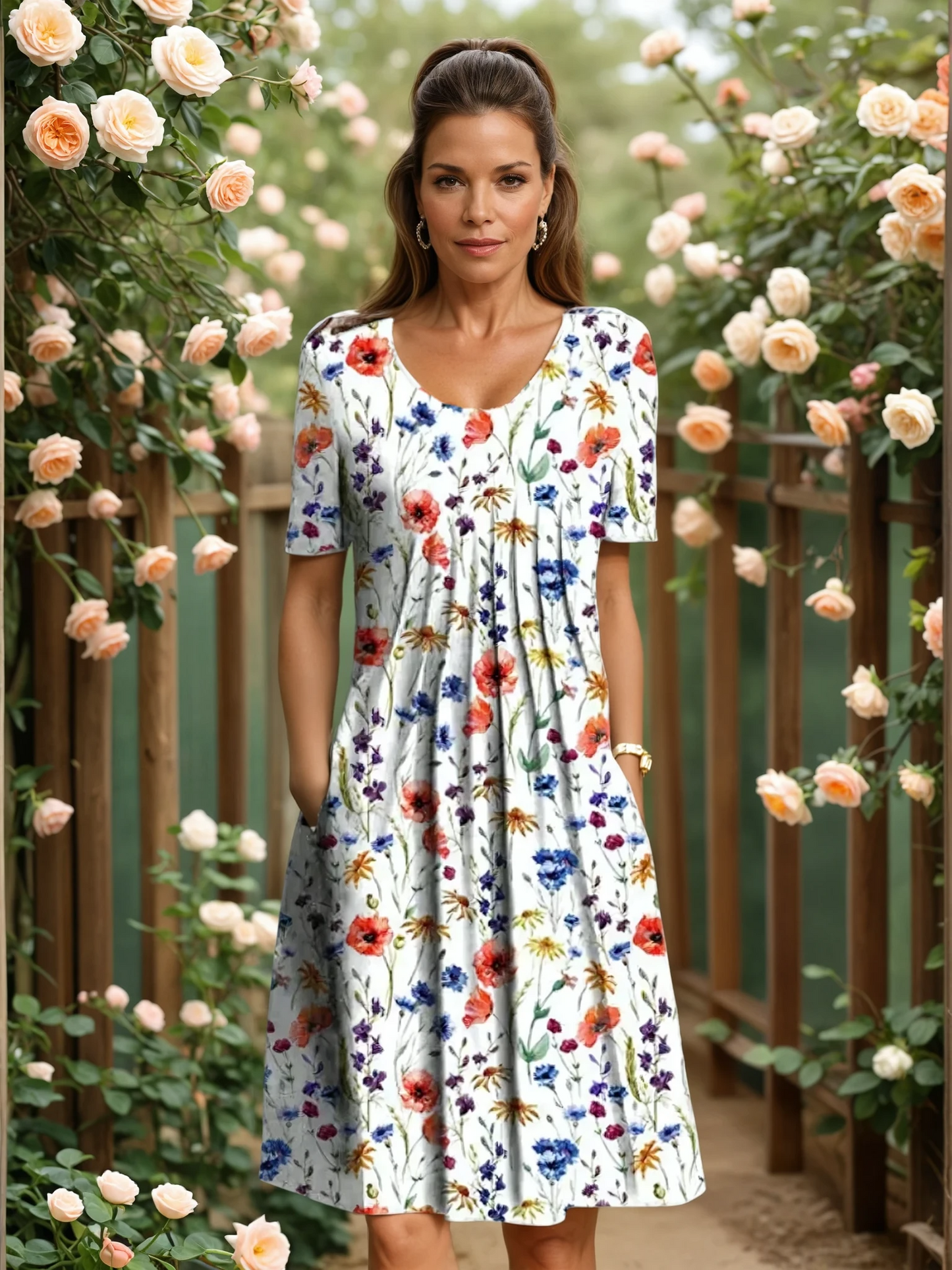 Elegant floral tummy-coverage dress for women | Marianne -1