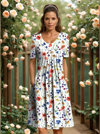 Elegant floral tummy-coverage dress for women | Marianne -1