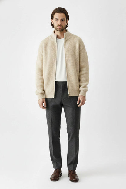 Zip knit jumper with stand collar for men | Caurelle