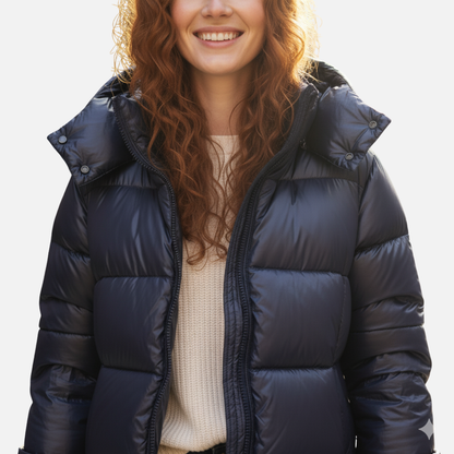 Glossy hooded lightweight puffer jacket for women -5