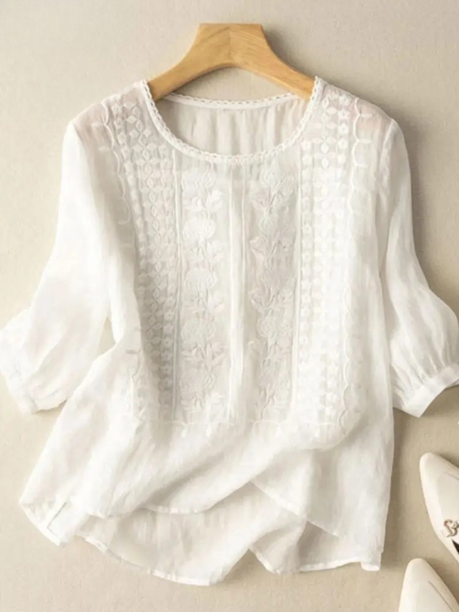 Embroidered cotton boho blouse for women | Florence -7