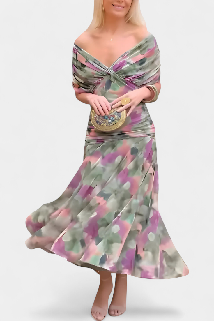 Long floral V-neck maxi dress for women | Vivian -19