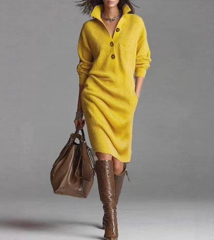 Warm knit high-collar dress for women | Carmen -3