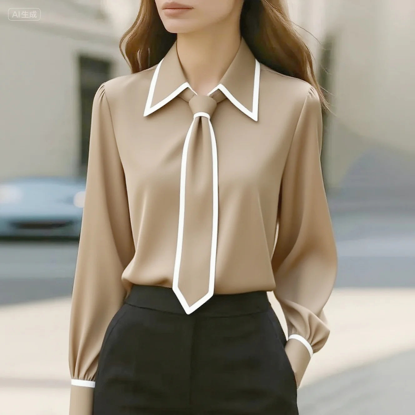 Contrast tie blouse for women | Selina -2