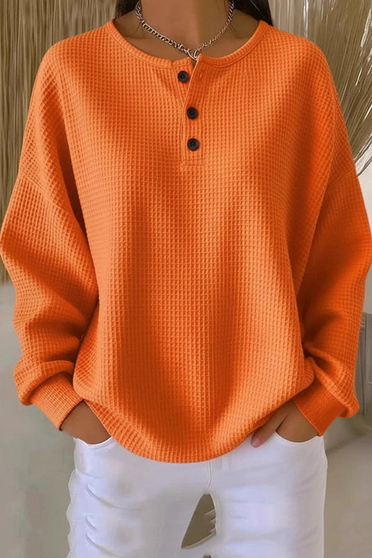 Classic waffle-knit henley everyday top for women | Livia -1