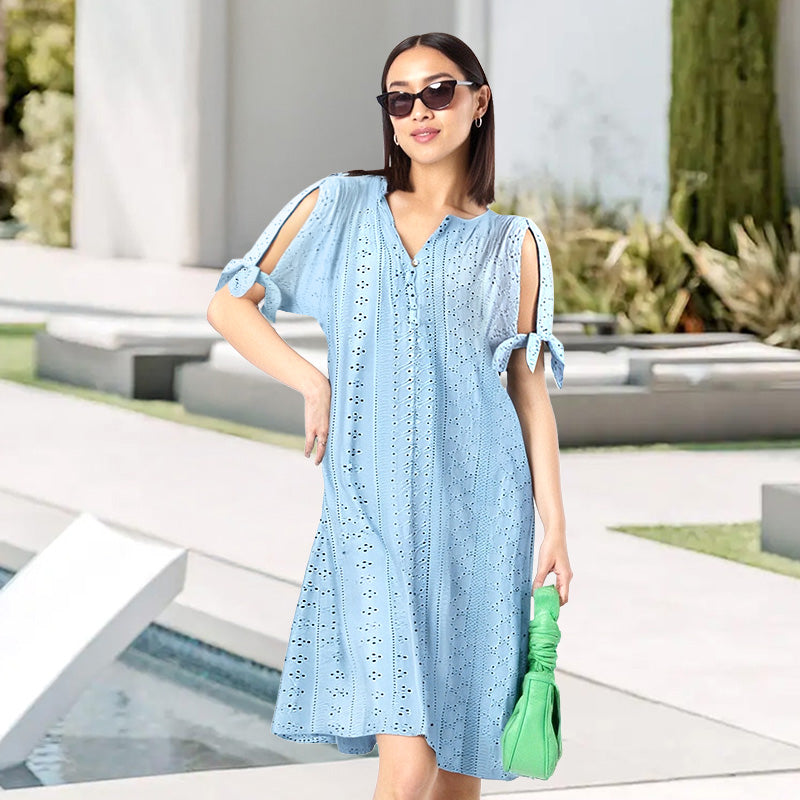 Elegant flowing V-neck dress for women -6
