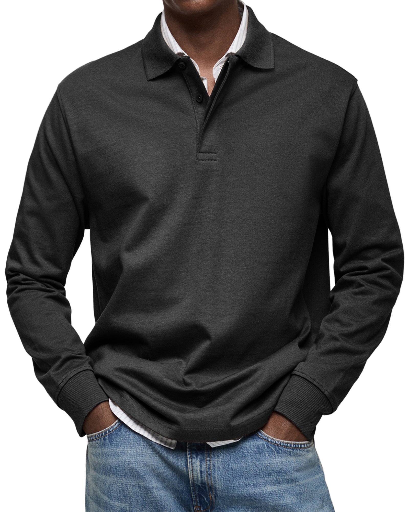 Classic long-sleeve relaxed polo shirt for men | Gary -3
