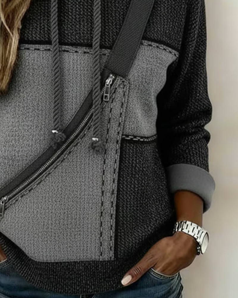 Relaxed colour-block casual hoodie for women -2
